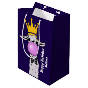 Sacola Para Presentes Média Engraçado Ilustração do Llama soprando uma bolh