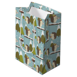 Sacola Para Presentes Média Engraçado Natal Hedgehogs Crianças
