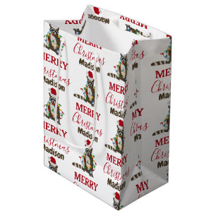 Sacola Para Presentes Média Engraçado Natal Raccoon Santa Hat Luzes de Natal