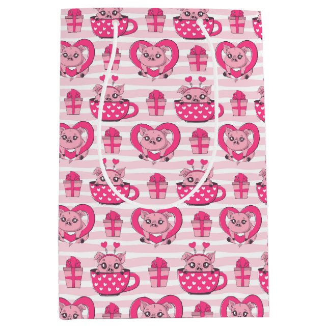 Sacola Para Presentes Média Engraçado Pig Love Pun (Frente)