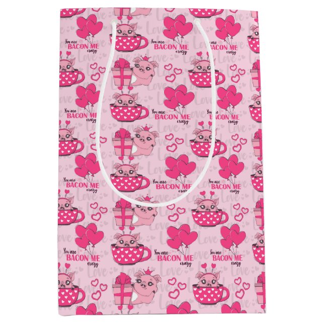 Sacola Para Presentes Média Engraçado Pig Love Pun (Frente)