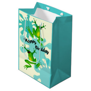 Sacola Para Presentes Média Engraçado Sapo de aniversário do Hoppy com o Gif
