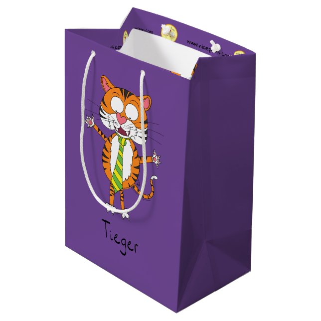 Sacola Para Presentes Média Engraçado Tiger em um Tie Cartoon Kids (Verso inclinado)
