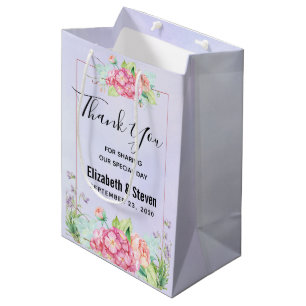 Sacola Para Presentes Média Enquadramento Floral de Aquarela Rosa Moderno Casa