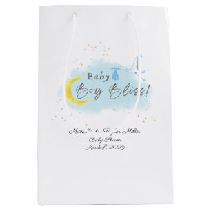 Sacola Para Presentes Média Entrega Especial de Stork Dourada Starlit Baby Boy