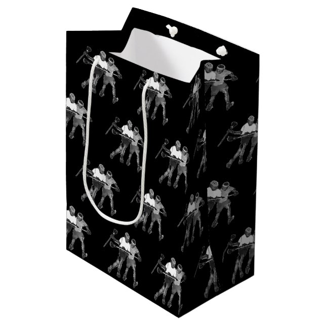 Sacola Para Presentes Média Equipe de Lacrosse Preta (Frente inclinada)