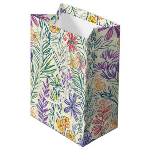 Sacola Para Presentes Média Esboço de Flor Silvestre Vintage (2)