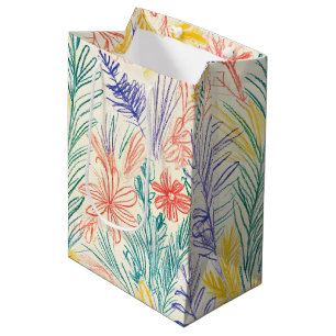 Sacola Para Presentes Média Esboço de Flor Silvestre Vintage (7)