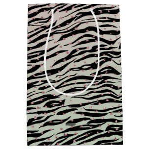 Sacola Para Presentes Média Escamoteador preto-zebra impressa Pontos brilhante