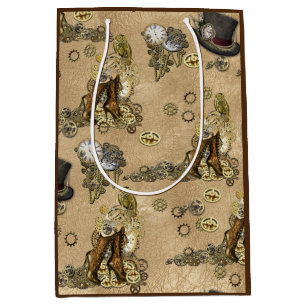 Sacola Para Presentes Média Esculturas de Steampunk na Textura de couro de est