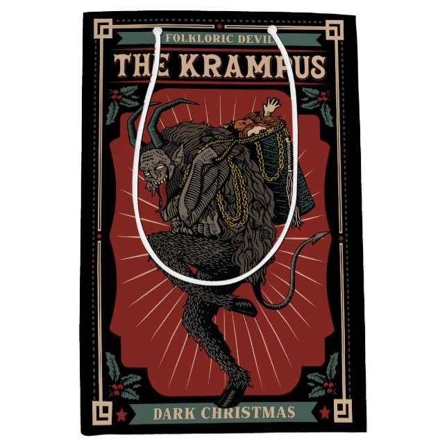 Sacola Para Presentes Média Escuro Natal Folclórico Demônio Krampus Saco de Br (Frente)