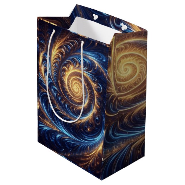 Sacola Para Presentes Média Espaços Abstrato modernos - Real Azul e Suavimento (Verso inclinado)