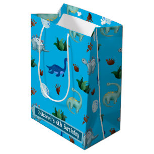 Sacola Para Presentes Média Espécies de Dino Múltiplas Personalizadas em Turqu