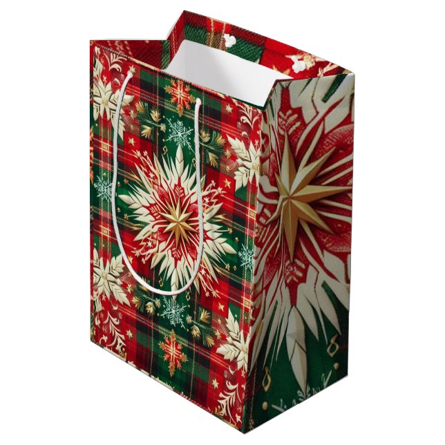 Sacola Para Presentes Média Esplendor de Floco de Neve (Verso inclinado)