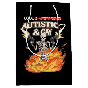 Sacola Para Presentes Média Esqueleto Autista e Gay Engraçado Conscientização
