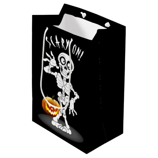 Sacola Para Presentes Média Esqueleto de Halloween em preto (Frente inclinada)