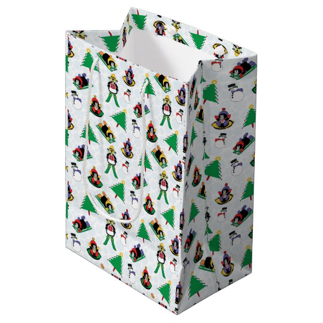 Sacola Para Presentes Média Esqui de pinguim de Natal (Frente inclinada)