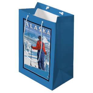 Sacola Para Presentes Média Esqui no poster das viagens vintage de Alaska