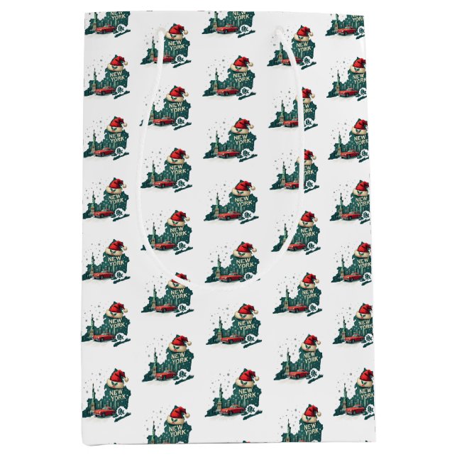 Sacola Para Presentes Média Estação de Natal do Estado de Nova Iorque (Frente)