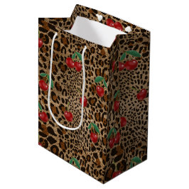 Sacola Para Presentes Média Estampa Animal Leopardo Guepardo Padrão Cereja Ver