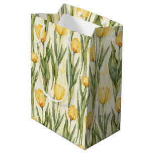 Sacola Para Presentes Média Estilo Aquarela Tulipas Amarelas Estampa Total