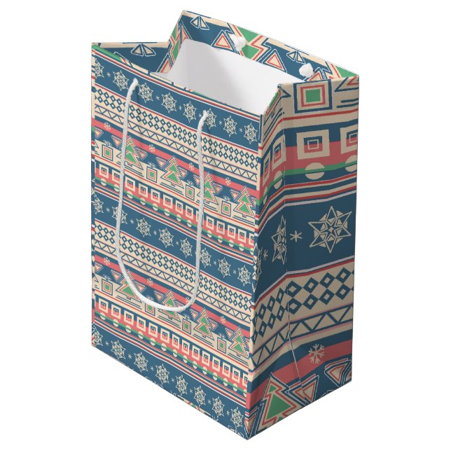 Sacola Para Presentes Média Estilo Aztec da Árvore de Natal - Feriado Único (Frente inclinada)