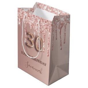 Sacola Para Presentes Média estilo de balão cor-de-rosa aniversário de 30 anos