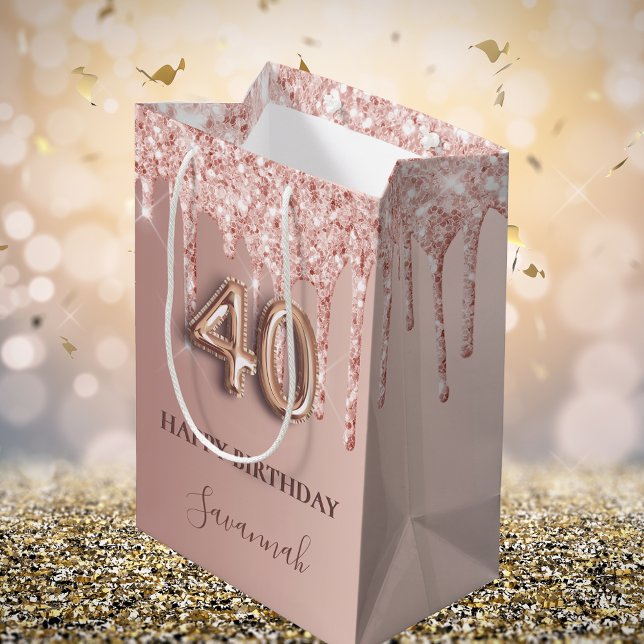 Sacola Para Presentes Média estilo de balão cor-de-rosa aniversário de 40 anos (Criador carregado)