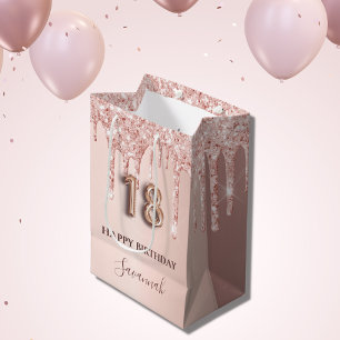 Sacola Para Presentes Média estilo de balão cor-de-rosa com brilho rosa de 18