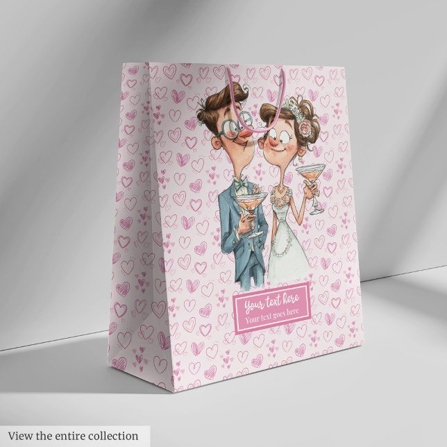 Sacola Para Presentes Média Estilo de Cartoon Engraçado Noivo Gift Bag Quirky (Funny Bride Groom Gift Bag Quirky Cartoon Style)
