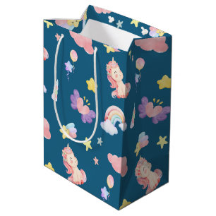 Sacola Para Presentes Média Estilo de estrela do balão do coração do Unicórn R