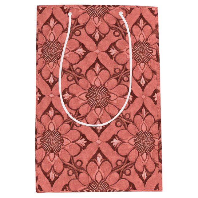 Sacola Para Presentes Média Estilo Design de Latice de Flor Victoriana Sangria (Frente)