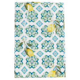 Sacola Para Presentes Média estilo italiano,azulejos,majolica,limão,Impressão 