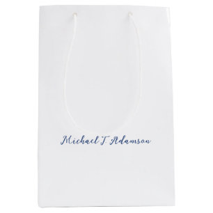 Sacola Para Presentes Média Estilo Retro Elegante Nome Simples Branco Caligraf
