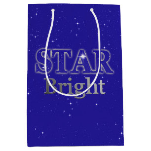 Sacola Para Presentes Média Estrela de Natal, Arte Azul e Prata