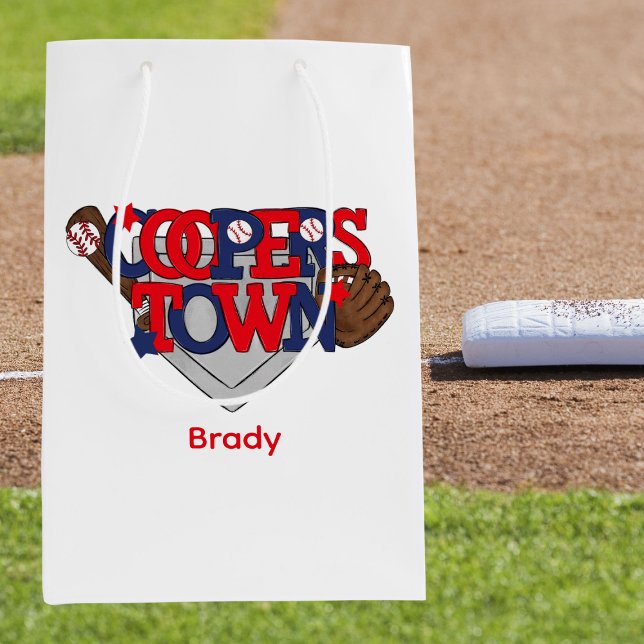 Sacola Para Presentes Média Estrelas Cooperstown Baseball, Glove, Bat & Ball (Criador carregado)