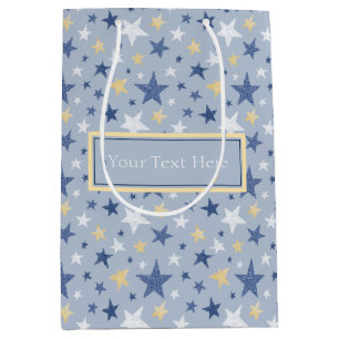 Sacola Para Presentes Média Estrelas De Inverno De Cor Azul E Amarelo