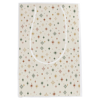 Sacola Para Presentes Média Estrelas de Natal & Padrão de Brilhos			