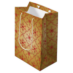 Sacola Para Presentes Média Estrelas de Natal Vermelho na Dourada