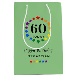 Sacola Para Presentes Média Estrelas do Tema do Orgulho LGBTQ de 60 ou Qualque