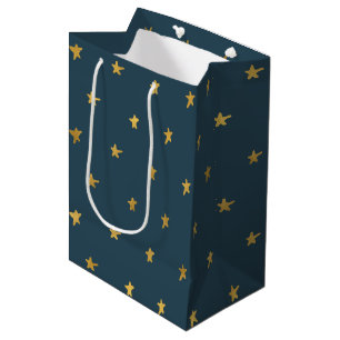 Sacola Para Presentes Média Estrelas Douradas Azuis
