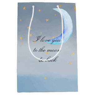 Sacola Para Presentes Média Estrelas Douradas Azuis Te Amo Lua
