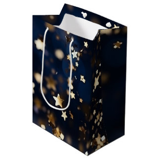 Sacola Para Presentes Média Estrelas Douradas Brilham