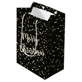 Sacola Para Presentes Média Estrelas Douradas De Natal A Preto