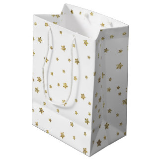 Sacola Para Presentes Média Estrelas Dourados