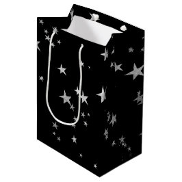 Sacola Para Presentes Média Estrelas Pretas de Prata