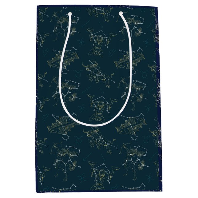 Sacola Para Presentes Média Estrelas Zodiac No Céu, Constelações Festivas (Frente)