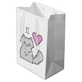 Sacola Para Presentes Média Eu Adoro Gatinhos Brancos Fluffy