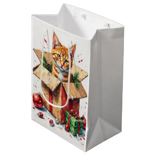 Sacola Para Presentes Média Eu Ajudo a Desembalar! Gato Engraçado na Caixa de 