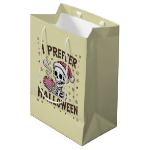 Sacola Para Presentes Média Eu Prefiro o Halloween Esqueleto Gótico de Natal A